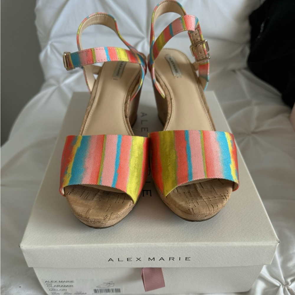 Alex Marie Claramir sandals in Melon. Size 9 Rainbow cork wedges with box